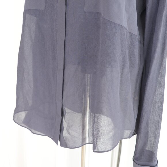 Alexander Wang 100% Silk Dark Blue Semi-Sheer Button Up Shirt Blouse Sz L - Picture 5 of 6